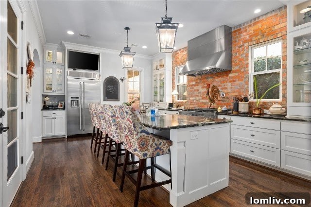Elegant brick-lined wall in the kitchen of the Fort Worth home