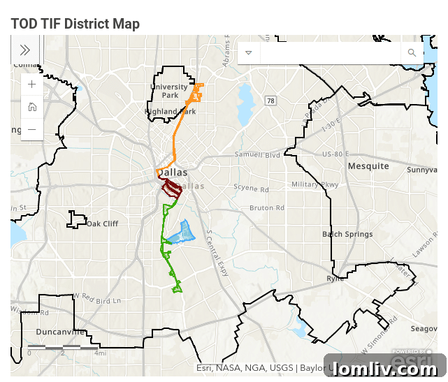 DART-Dallas Agreement Derailed: Leaders Seek Path to Restoration 6 A map showing a Transit-Oriented Development tax-increment financing district in Dallas, indicating strategic urban planning