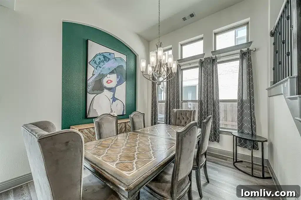 Bright dining room with oversized windows and modern decor in an Arlington home