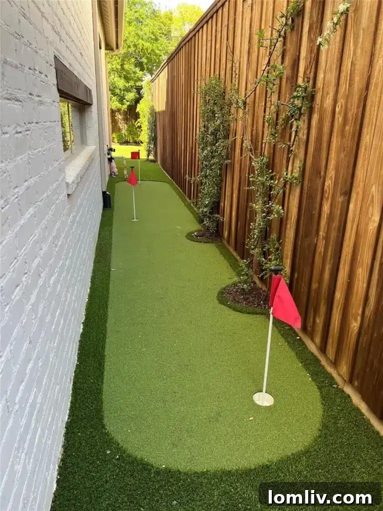 Private putting green in a spacious Dallas backyard for golf enthusiasts