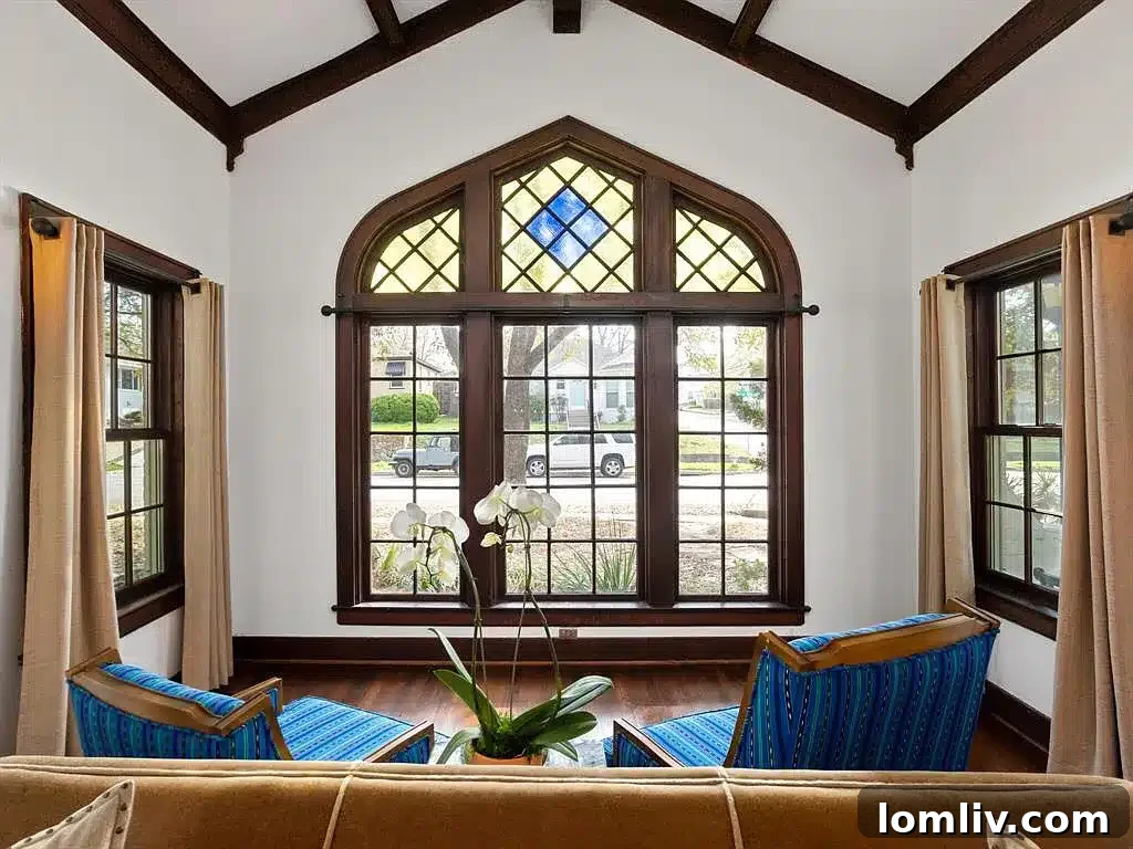Fort Worth Spanish Eclectic: The Dream Wedding Gift, Toasting to a Lifetime 3 The grand front room of the Fort Worth Spanish Eclectic home, replicating a Spanish chapel.