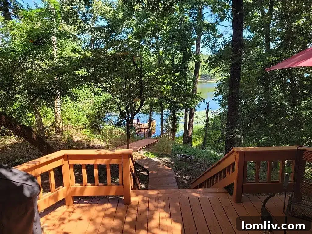 Private dock extending into Horseshoe Bend Lake, perfect for fishing