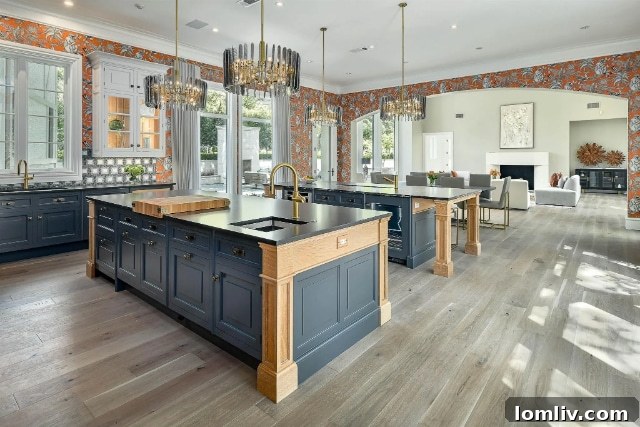 Close-up of a luxury kitchen island with wine chilling trough sink