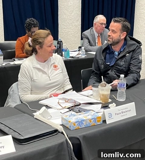 Councilwomen Paula Blackmon and Adam McGough discuss urban development and connectivity during the Dallas City Council Vision Alignment Session.