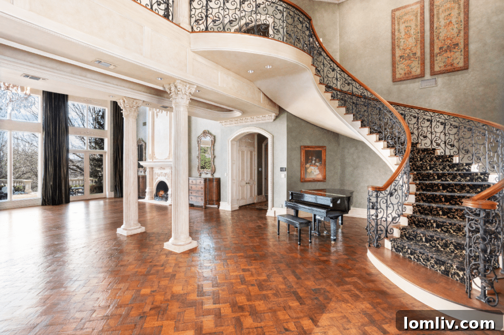 The 'great room' was designed for spacious entertaining, featuring exquisite details and ample space for gatherings.