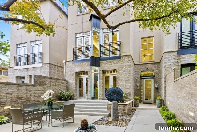 Serene outdoor courtyard or backyard with lush greenery and a tranquil ambiance, perfect for relaxation.