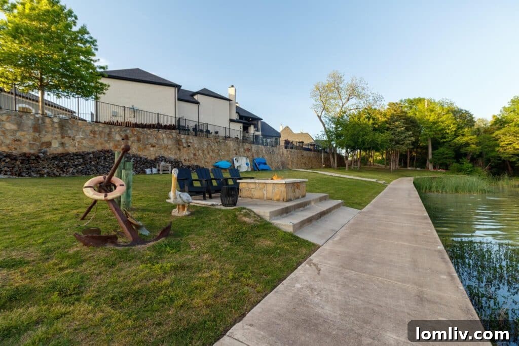 Lakeside fire pit with comfortable seating, perfect for evening gatherings by Lake Ray Hubbard