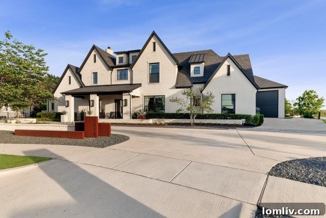 Elegant main entrance of the Lake Ray Hubbard luxury home with double glass and metal doors