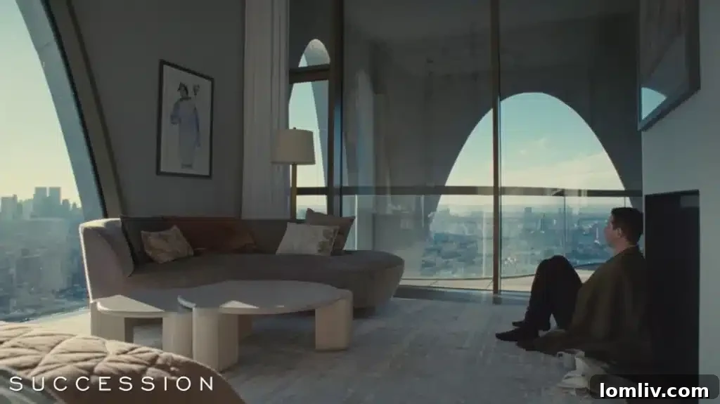 Kendall Roy contemplating in his penthouse, a memorable scene from Succession