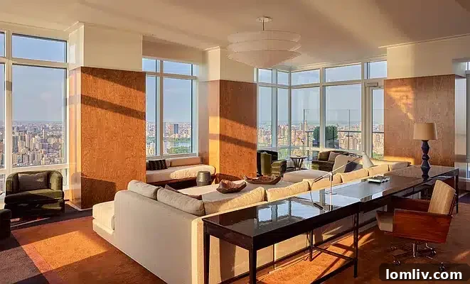 Modern interior design with unique architectural features and ample natural light