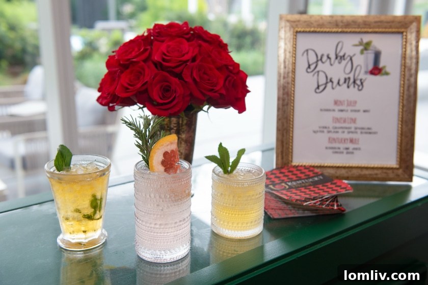 HALL Arts Lifestyle Director Reigns Supreme with Derby Day Revelry 3 A vibrant display of Kentucky Derby-themed culinary delights, including mini Hot Browns and bespoke cocktails, prepared for an exclusive event.