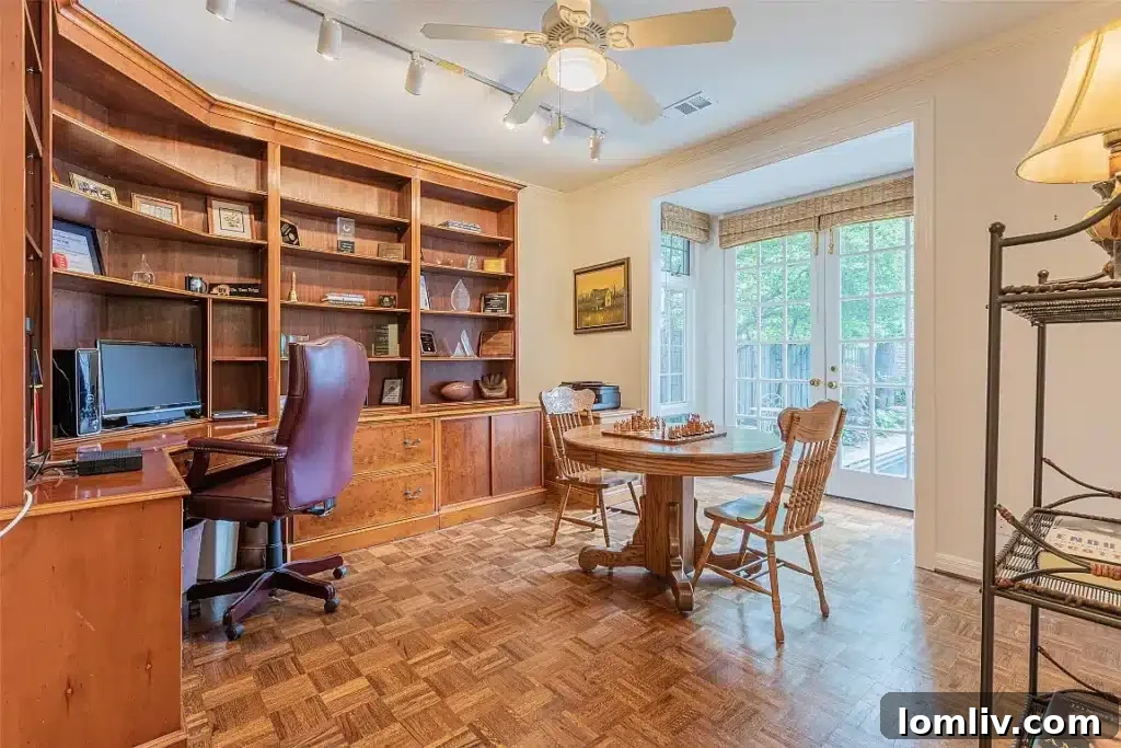 Light-Filled Office with Ceiling Fan and Track Lighting
