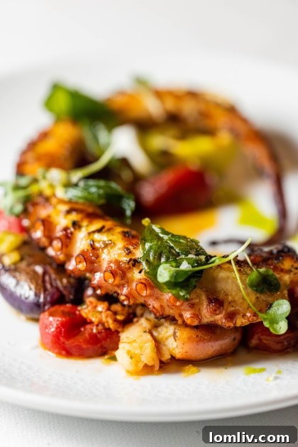 Exquisite 'U Purp octopus appetizer at La Stella Cucina Verace, with Italian olives, Tuscan potatoes, and 'nduja Calabrese.