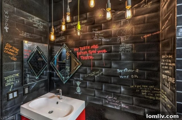 Graffiti-style art in a modern bathroom