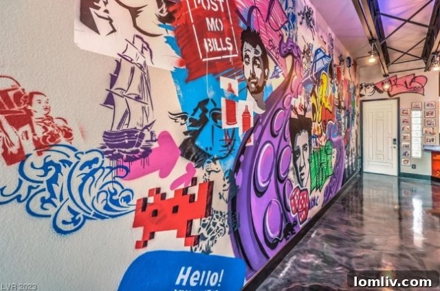 Colorful and dynamic entryway with graffiti-style art