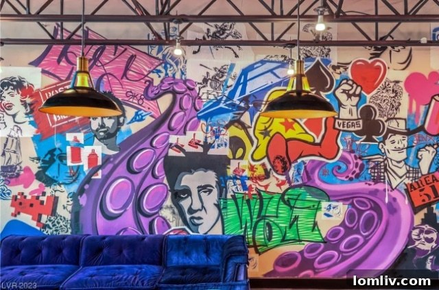 Abstract graffiti art in a contemporary Las Vegas living room