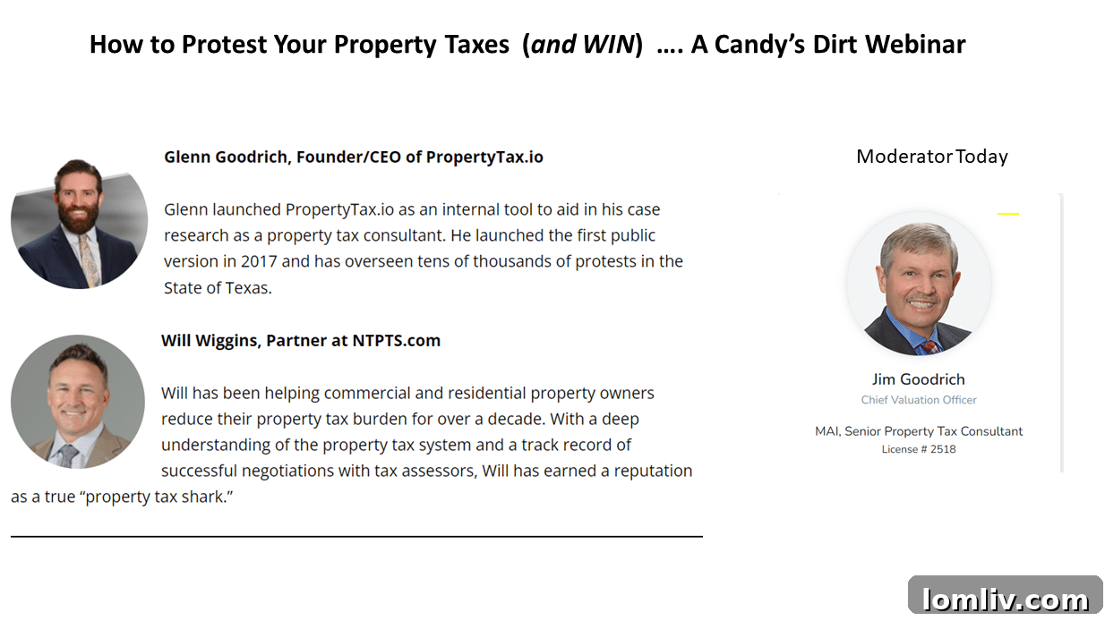 Webinar experts Glenn Goodrich and Will Wiggins provide guidance on protesting property taxes effectively.