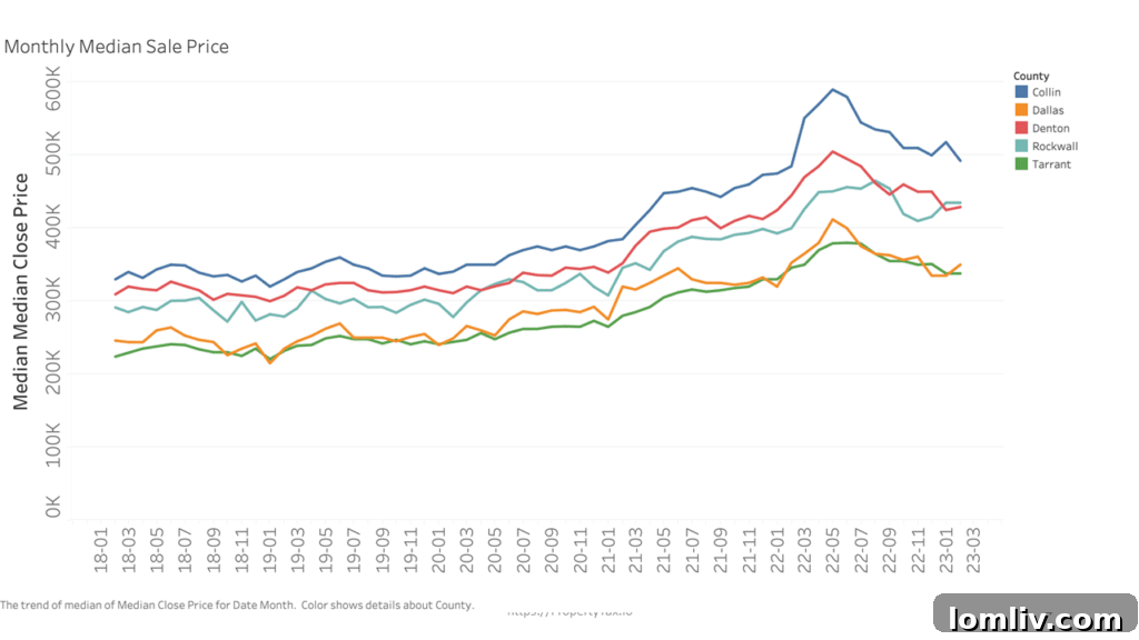Chart illustrating housing market trends and property value appreciation in Texas.