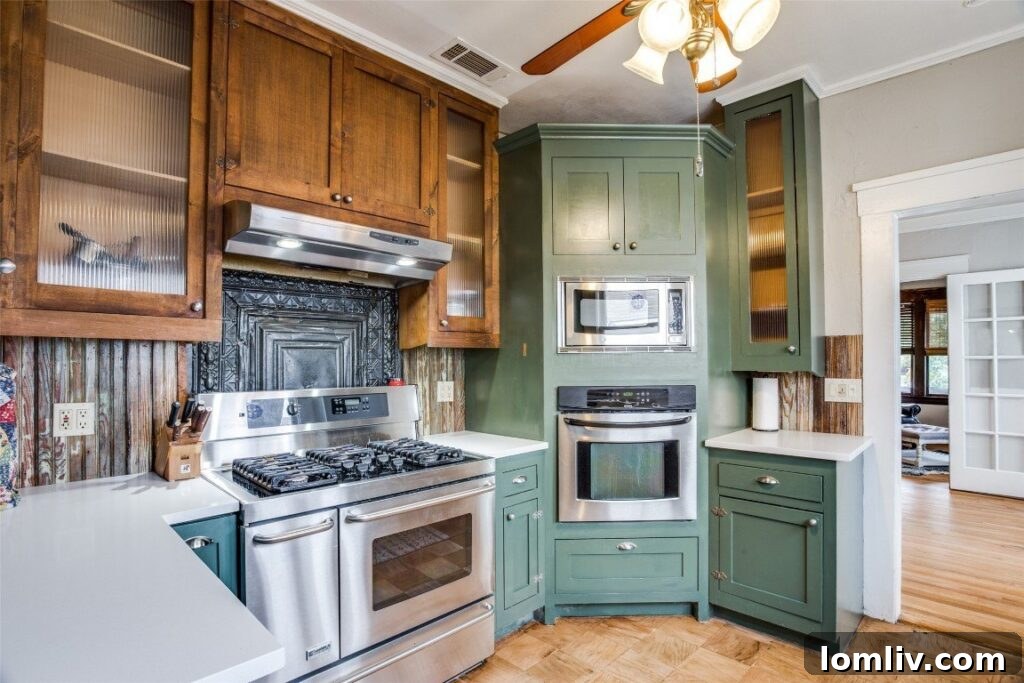 Charming Renovated Kitchen - Stainless Steel, Green Cabinets, Original Sink