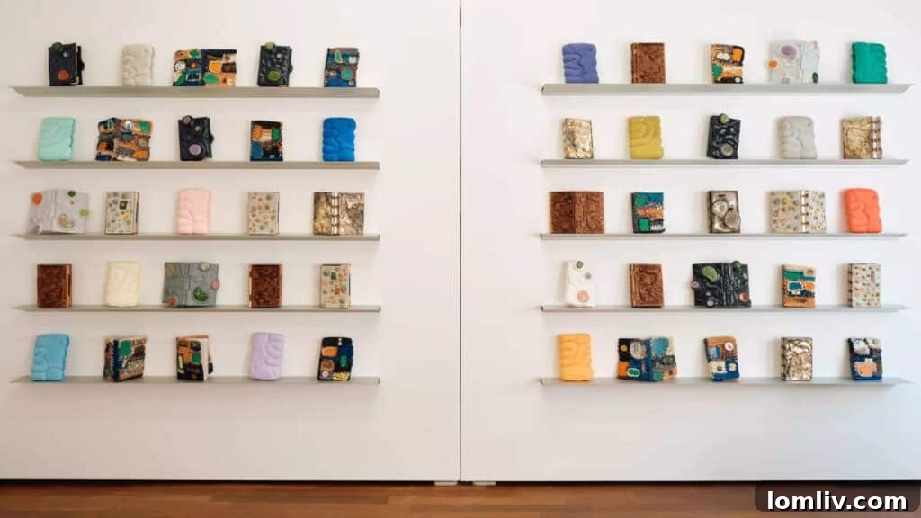 An eccentric and colorful installation by Misha Kahn, featured in his book, demonstrating his unique artistic vision.