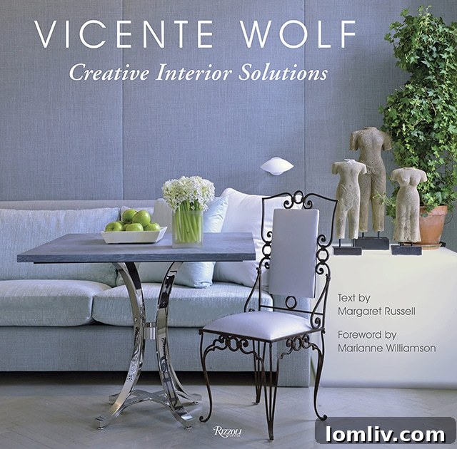 The cover of Vicente Wolf's 'Creative Interior Solutions,' featuring a stylish, sophisticated room setting that promises expert guidance.