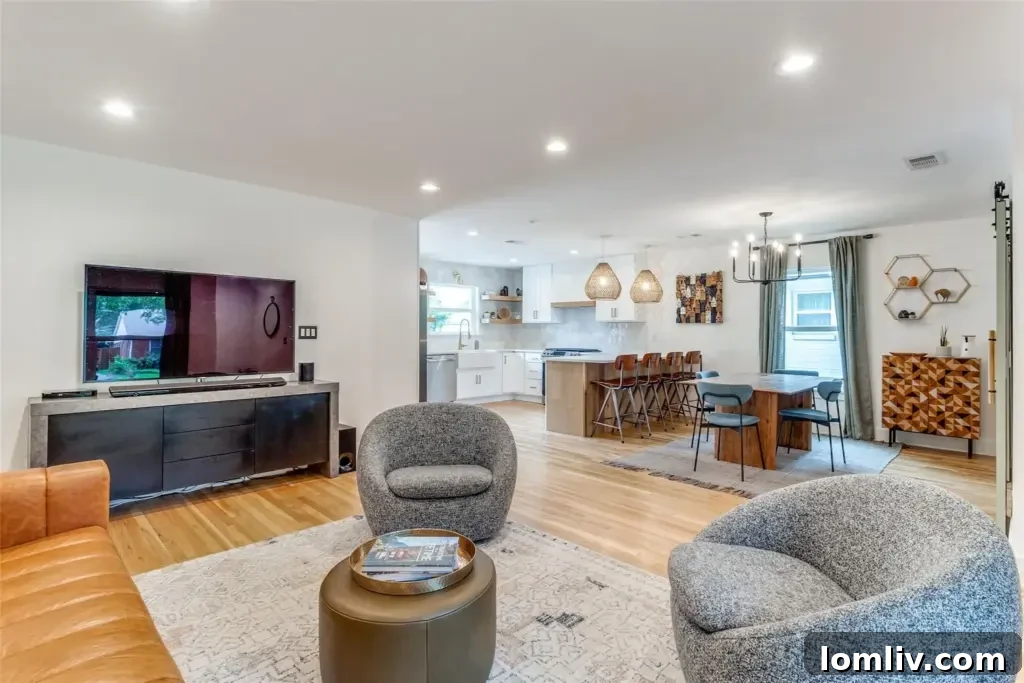 Bright and airy living room with hardwood floors