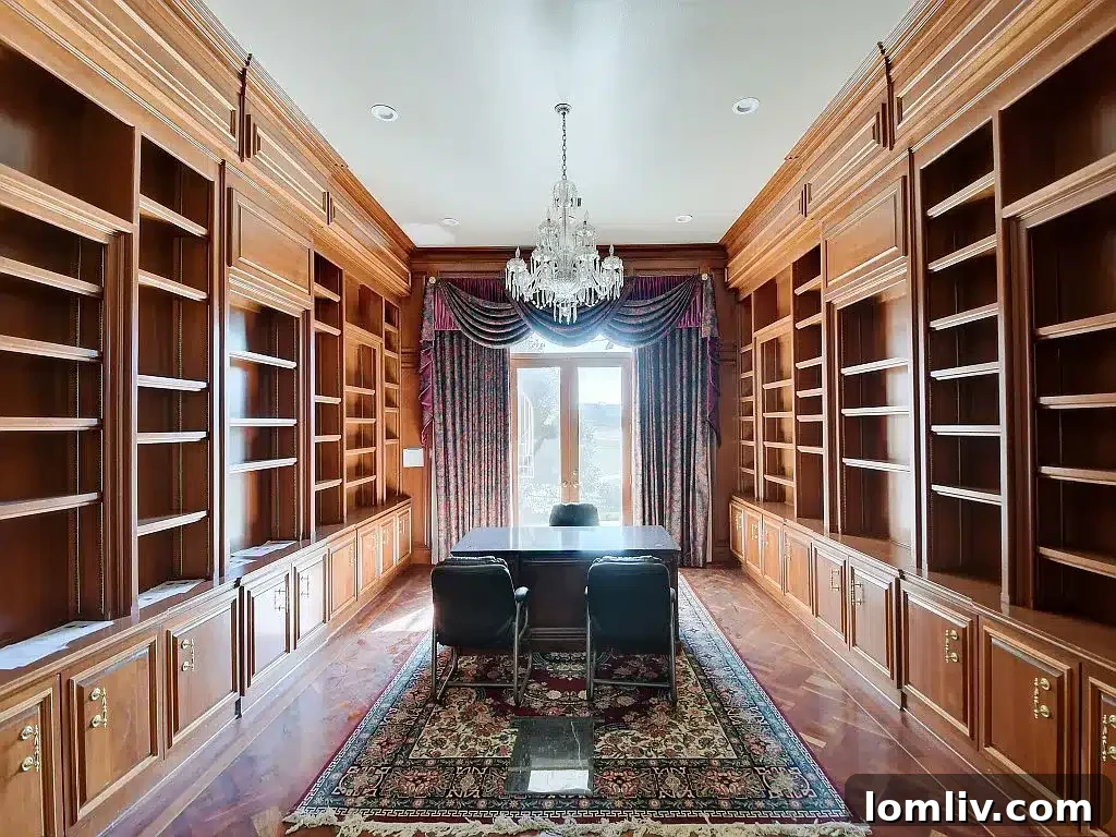 Elegant formal dining room with sophisticated decor and seating for a large gathering.