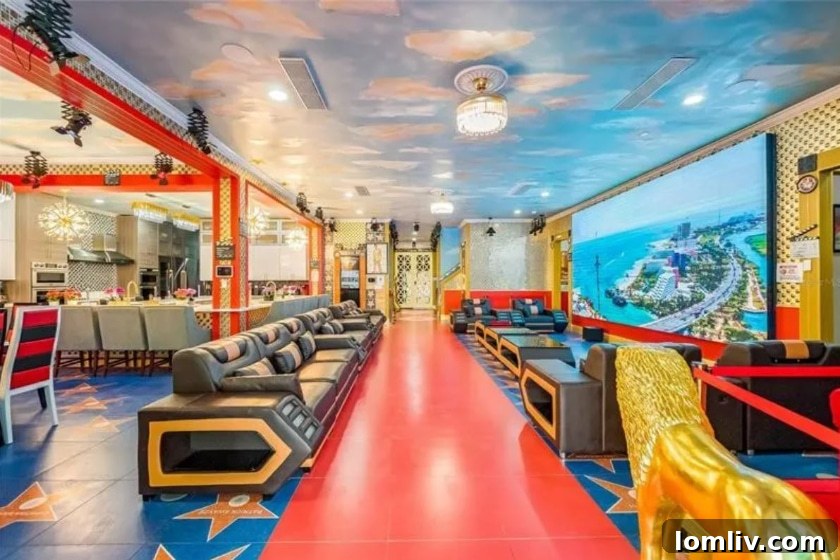 Luxury private home theater with comfortable seating and large screen.