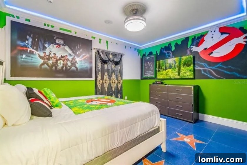 Themed bedroom suite inspired by the movie Ghostbusters, featuring iconic imagery.