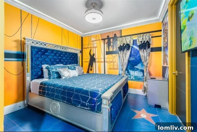 Bedroom suite themed after The Terminator movie, with futuristic and industrial decor.