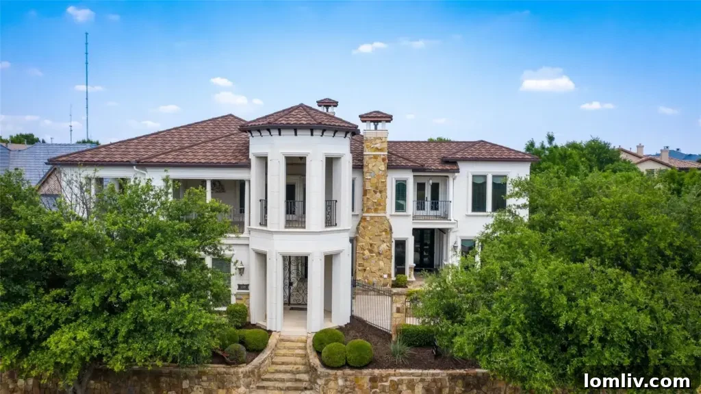 Exterior view of a grand house resembling a Tuscan villa, located in the growing suburb of McKinney.