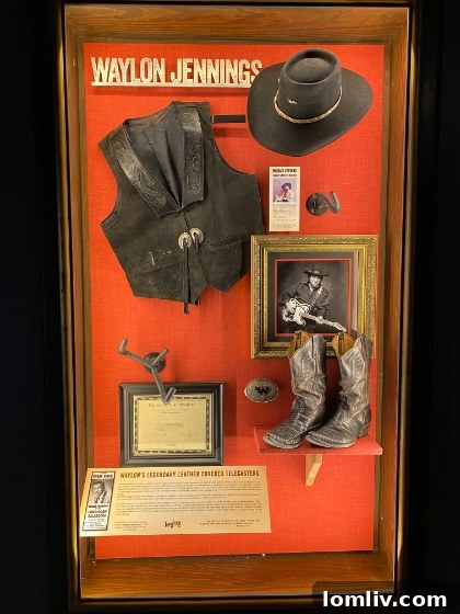 Close-up of vintage music memorabilia and costumes at Longhorn Ballroom