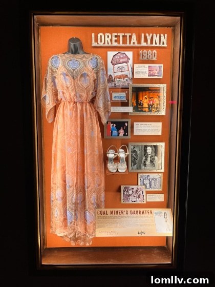 Historic musical artist costumes in a display case at Longhorn Ballroom