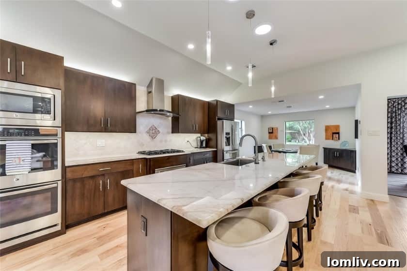 Spacious breakfast nook with integrated storage and serving surfaces