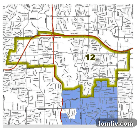 Map of the new District 12 redistricting boundaries effective May 6