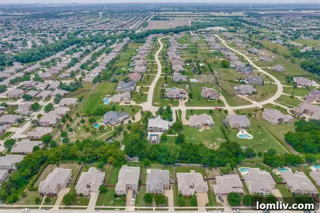 Scenic view of a tranquil Wylie neighborhood in North Texas, showcasing the town's charm