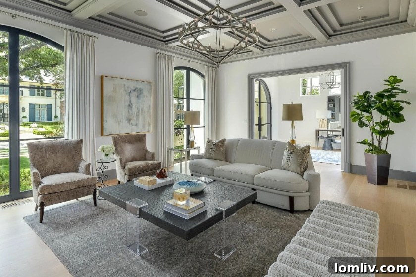 Traci Connell Redefines Luxury in This Modern Mediterranean 4 Elegant Modern Mediterranean living room with high ceilings