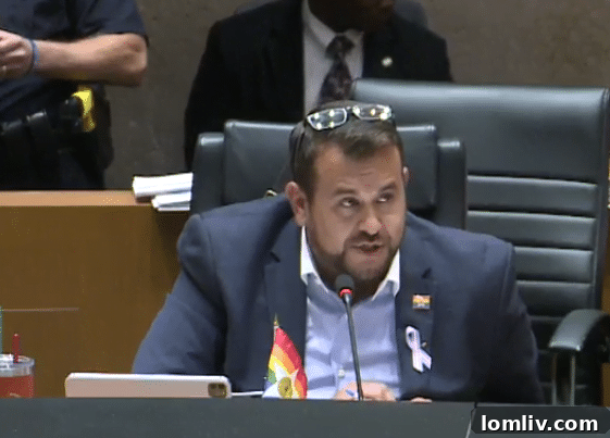 District 7 Councilman Adam Bazaldua speaking at a Dallas City Council meeting.