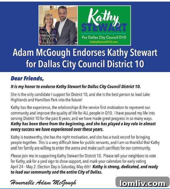 Kathy Stewart campaign photo for Dallas City Council District 10