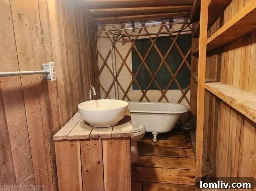 Yurt living space with rustic details