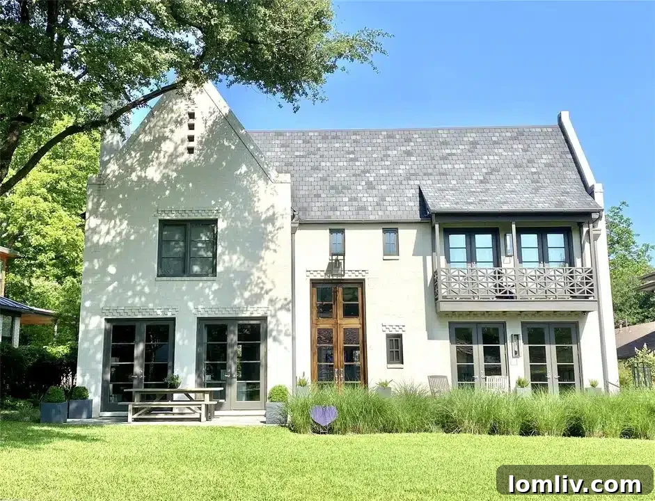 Architecturally stunning exterior of a luxury modern home in Dallas, showcasing elegant lines and a manicured landscape