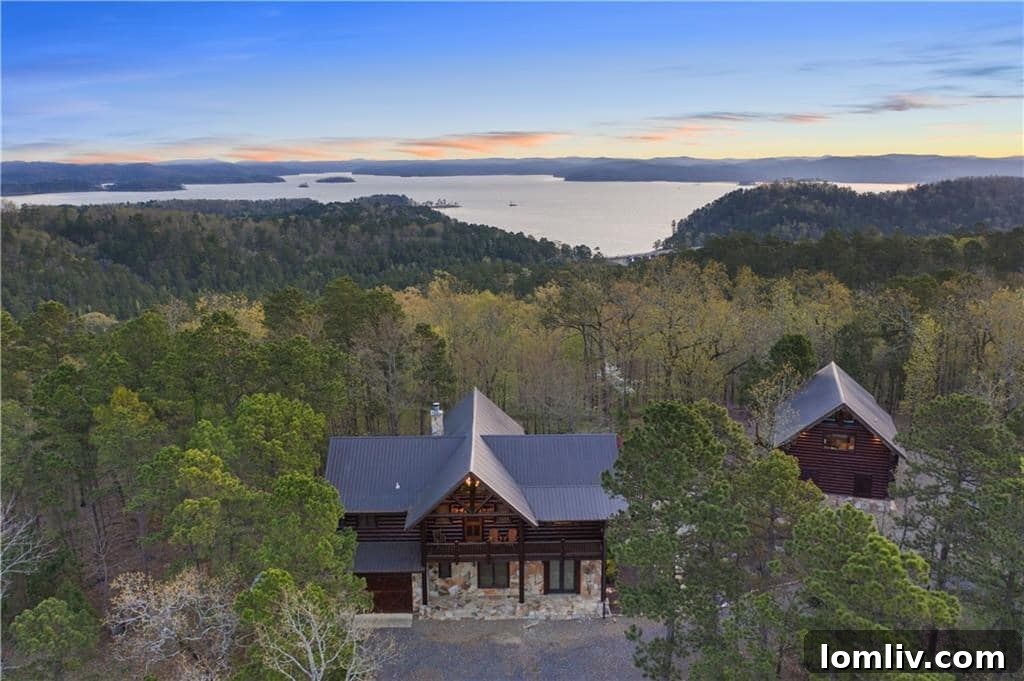 Luxury cabin 'Skyline Lodge' with multiple decks overlooking Broken Bow Lake and Ouachita National Forest