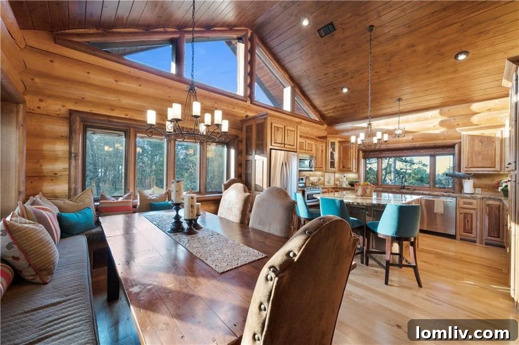 Spacious kitchen with modern stainless steel appliances, a large island, and granite countertops, ideal for entertaining in a Broken Bow luxury cabin