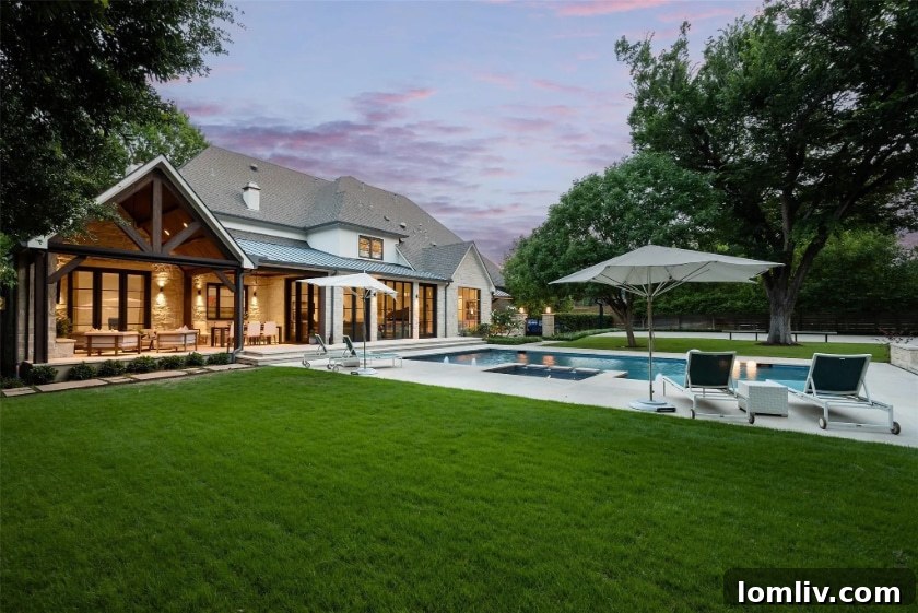 Preston Hollow's Transitional Pool Masterpiece 3 Stunning exterior view of the renovated Preston Hollow home, showcasing modern aesthetics