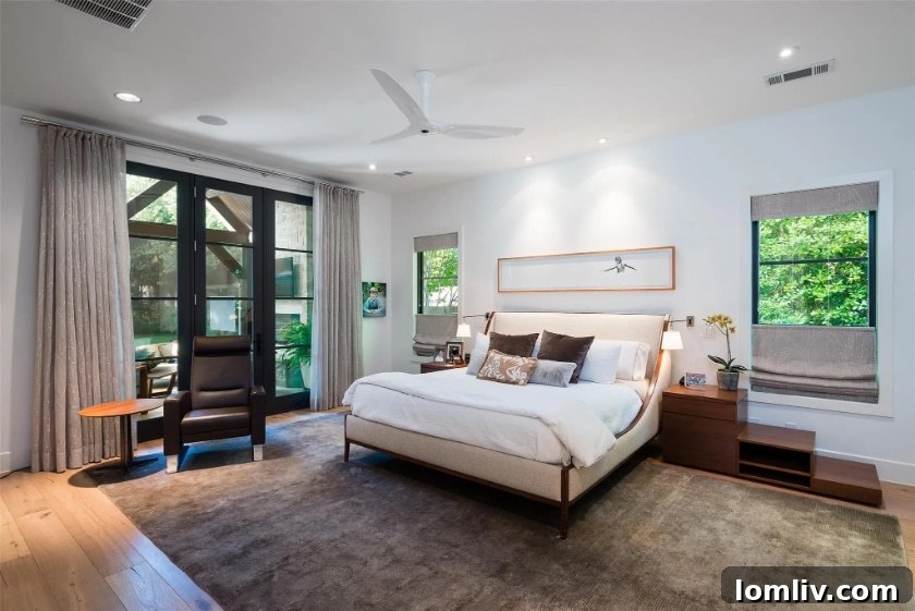Preston Hollow's Transitional Pool Masterpiece 9 Elegant primary bedroom suite in Preston Hollow with direct access to private office