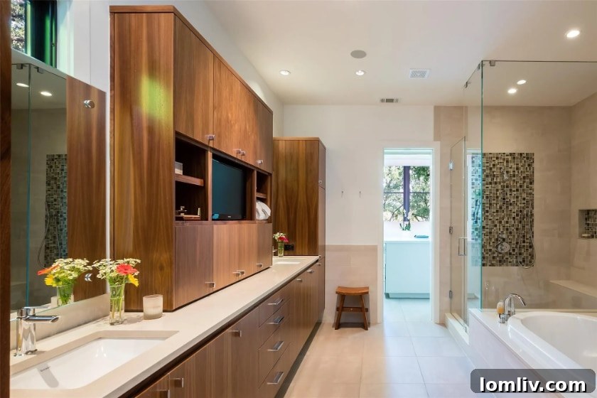 Preston Hollow's Transitional Pool Masterpiece 10 Bright and airy interior hallway with sophisticated design elements