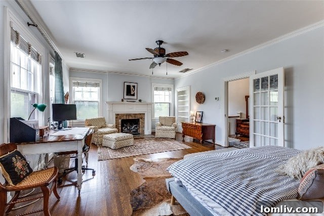 Spacious primary bedroom suite in the historic Wimberly House