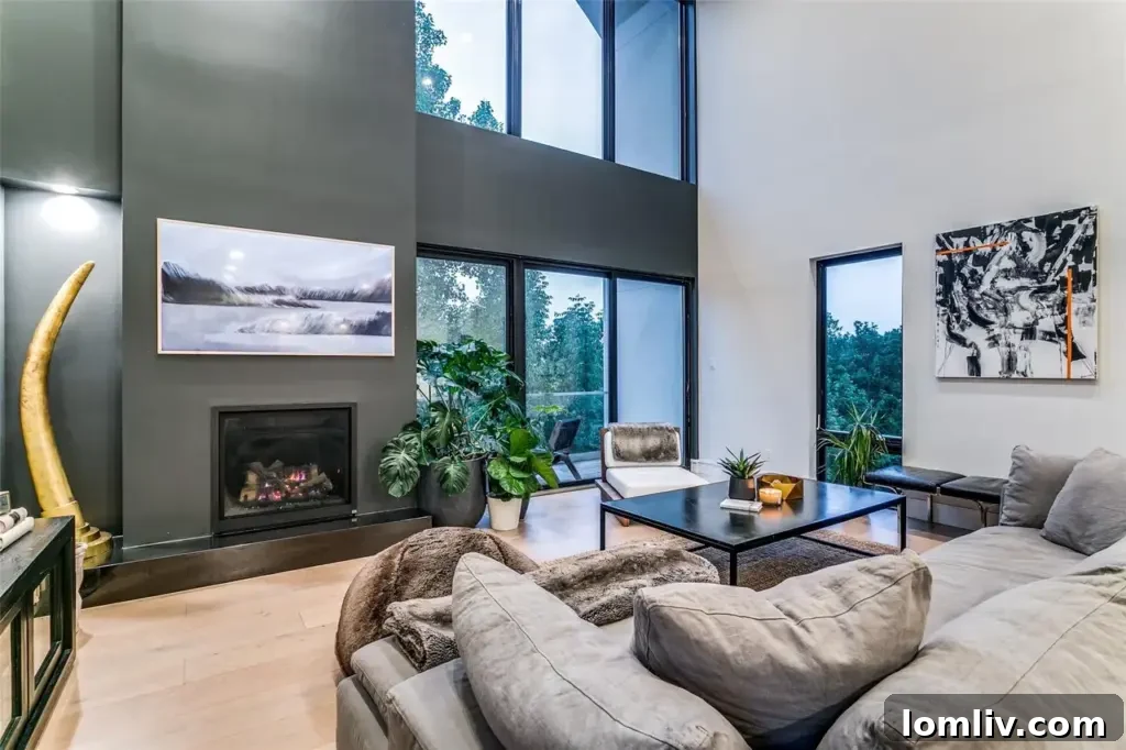 Grand living room with high ceilings