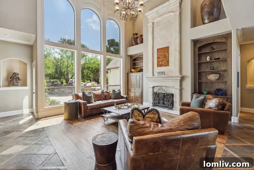 Spacious living area of a luxury ranchette in Texas.