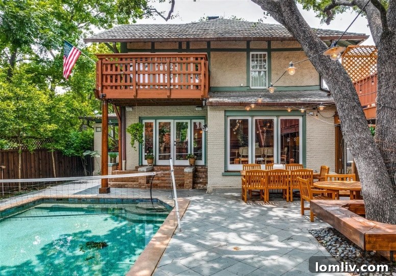 Outdoor oasis with a large saltwater pool and entertaining space in the backyard